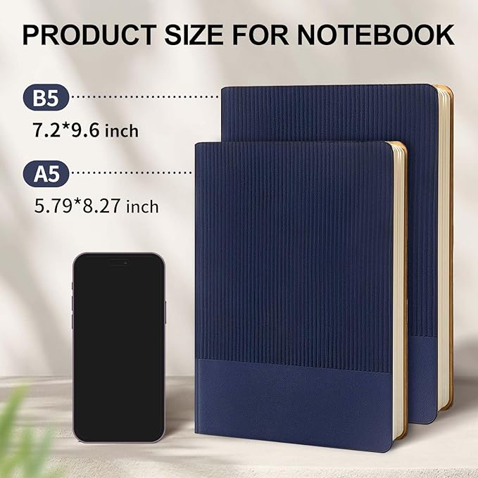 TSFPapier Lined Journal Notebook for Work College Ruled Note Book 5.79"x8.27" A5 PU Leather Daily Journaling 216 Pages for Women Men Writing Home School Supplies Business (A5 Lined 216pages, 2 Pack-Darkblue/Darkgreen)