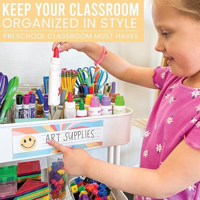 Desk Name Tags for Classroom -25 Student Name Plates for Classroom Kindergarten, Preschool, 1st, 2nd & 3rd Grade, 9x3 Teacher Nameplates for Student Desks & Cubbies, Retro Nametags