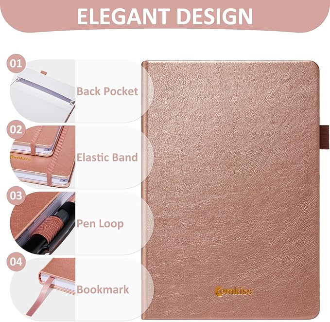Comkiso Address Book with Individual Alphabetical Tabs Laminated, Large Print Address Book with 468 Wide Lining Entry Spaces, Change of Address Labels, Hardcover Address Book 5.7 x 8.5" - Rose Gold
