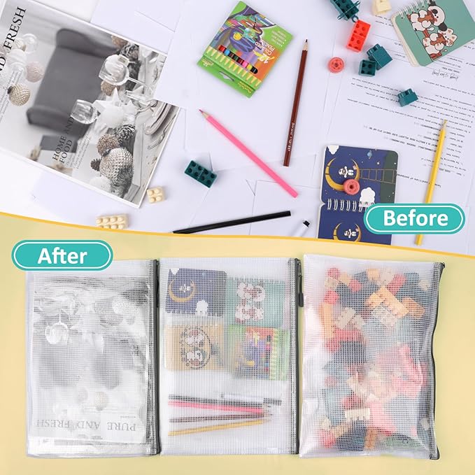 YOPCDJ 12pcs Mesh Zipper Pouch Bags, A3 Puzzle Bag for Organizing, File Bags Storage Bag, Board Games and Office Supplies