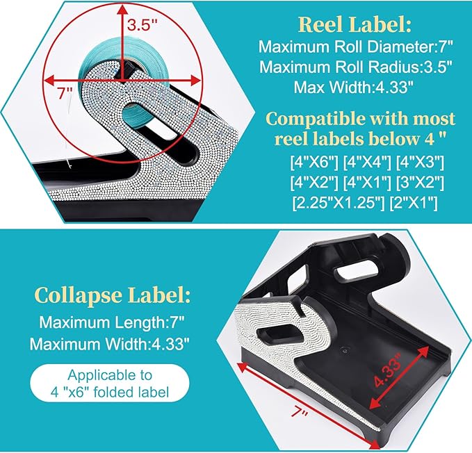 Vazioyar Shining Rhinestone Label Holder,Thermal Label Holder for Rolls and Fan-Fold Labels, Sticker Roll Holder Work with Desktop Label Printer, Label Stand Shipping Supplies for Home Office