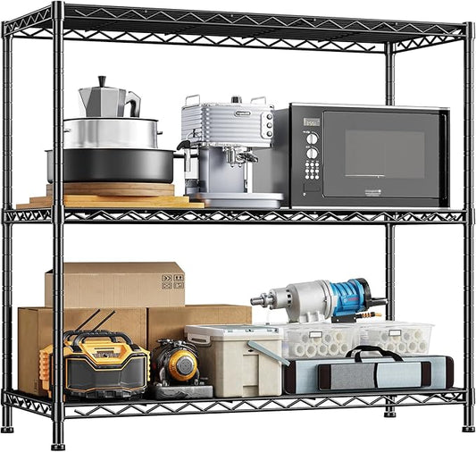 3- Shelf Metal Shelving Unit 35.6Wx14Dx36H,Adjustable Storage Shelves Heavy Duty Garage Steel Shelving for Office,Wire Rack Small Shelf for Kitchen Shelves Laundry Bathroom Pantry Closet Black