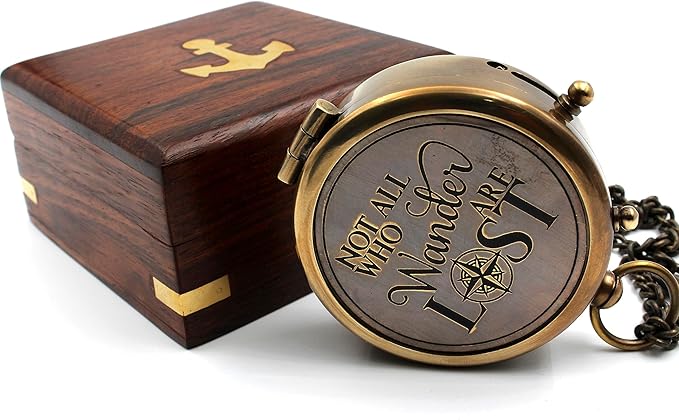 Be Strong and Courageous, Do Not Be Afraid Brass Engraved Compass with Stamped Wooden Case – Inspirational Birthday, Confirmation, and Baptism Gifts