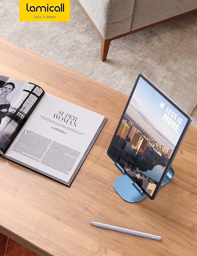 Lamicall Tablet Stand, Adjustable Tablet Holder - Desktop Stand Dock Holder Compatible with 4-13" Tablets Such as iPad Pro 11, 9.7, 10.5, 12.9 Air Mini, Kindle, Tab, iPhone Air 17 Pro Max, Blue