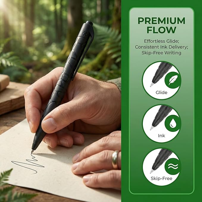 Green Mila Durable Pens, 1.0mm Ballpoint Pens Premium Writing Quality for School, Home & Daily Use - Pack of 4