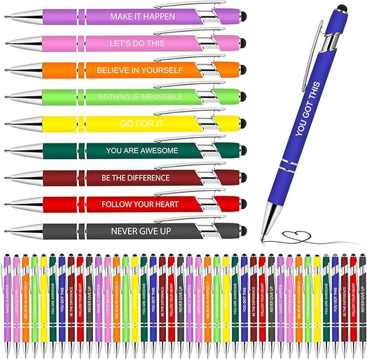 Greengines 50 Pcs Inspirational Pens - Motivational Ballpoint Pens Bulk with quotes Stylus Tip Gifts for School Coworkers Office Supplies Black Ink