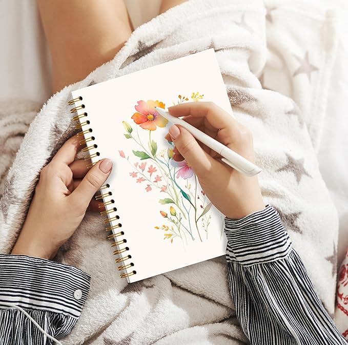 JWVK Vintage Wild Flower Botanical Plant Notebook 01,Rustic Spring Floral Cottagecore Notebook Journal for Work Office School Student Teacher,Hardcover Spiral Notebook 5.5x8.3