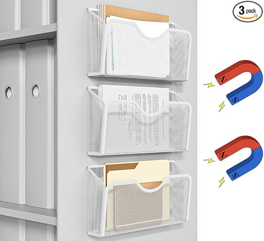 JANE EYRE Magnetic File Holder - 3PCS Paper File Mail Organizer No Drilling Magazine Paper Document Organizer for Cabinets Office Whiteboard