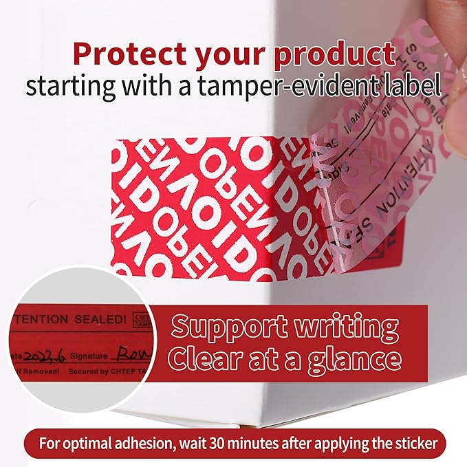 ChtepTamper 100 Pieces Total Transfer Tamper-Evident Stickers Security Labels Great for Goods Shipping,Exchange of Agency Files, Privacy Protection or More(Serial Number 0.8 * 2.4inches Red)