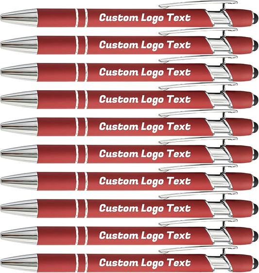 HEYZARDA Personalized Pens with Name Text Logo Custom Ballpoint Pen for Business Office Events with Stylus for Touchscreen 100 Pcs Wine