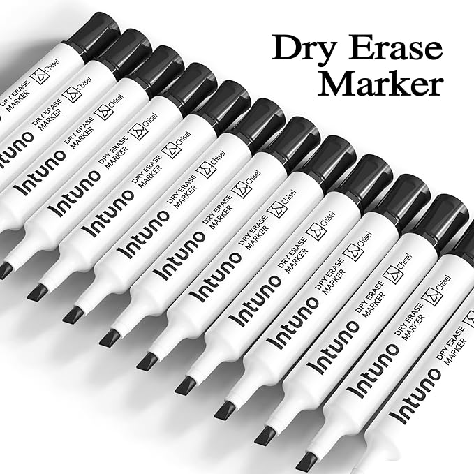 INTUNO Dry Erase Markers, 96 Count Black, Chisel tip, Low-Odor, Perfect for Office, Teaching, Meeting, Presentation, Classroom, Home