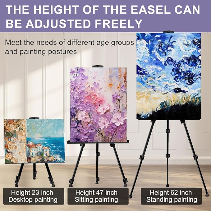 AROIC 4 Pack Painting Display Easel Stand Portable Adjustable Metal Tripod Artist Canvases Height from20to66Inch Extra Sturdy forTable-Top/Floor Painting, Drawingand Displaying,Black with4Storage Bag