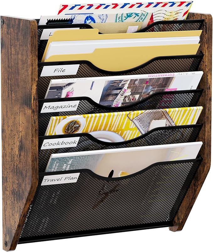 PAG-Mass Wall File Organizer,5 Tier Mesh Mail Organizer Wall Mounted,Hanging File Holder,Magazine Rack for Documents,Magazine,Literature,File,Mails,Envelopes