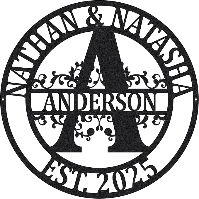Custom Metal Signs | Personalized Monogram Name Sign | Outdoor Wall Art for Family Name | Custom Name Metal Sign, Last Name, Anniversary, Wedding Gifts for Women, Wife, Parents, couple (Design 12)