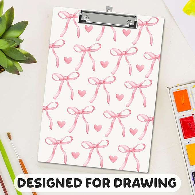 APIILVPQ Pink Clipboard，Bow Clipboards with Low Profile Clip for Office School Use, Cute Gifts Wooden Clip Boards for Nurses Teachers Students - B08
