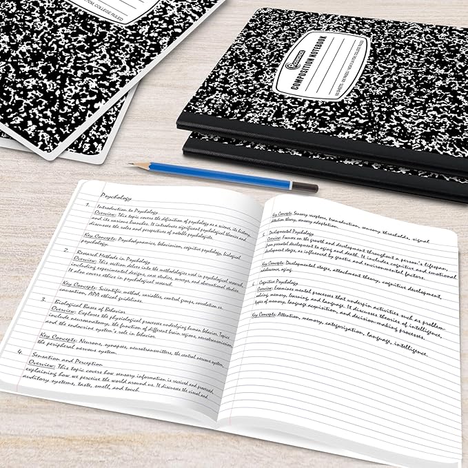 Rosmonde 12 Pack Composition Notebook College Ruled Bulk, 200 Pages (100 Sheets), 9-3/4 x 7-1/2, Hard Cover College Ruled Notebook Bulk, Black Marble Composition Notebook College Ruled, Bulk Notebooks