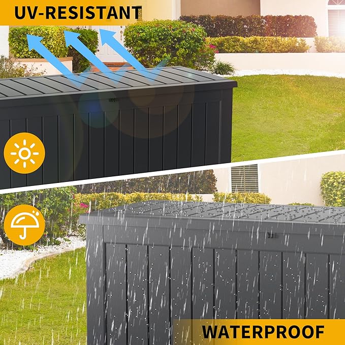 Decksplore Outdoor Storage Box Waterproof Large, 180 Gallon Lockable Resin Deck Box, Patio Storage Bin for Pool Accessories Cushion Furniture, Garden Tools, UV-Resistant Outside Delivery, Black