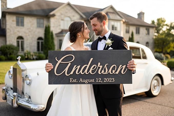 Custom Family Name Sign | Personalized Wooden Wedding Gift | Rustic Last Name Wood Plaque | Established Date Sign |Аnniversаrу (Brown Style)