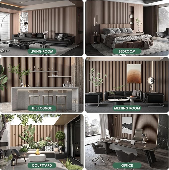 VallisCo 4-Piece Wood Slat Acoustic Panels for Stylish Interior Decor & Noise Reduction - 94.5" x 7.9" 3D Solid Wood Wall Panels for Ceiling and Wall, Covers 20.66 Sq Ft, Walnut