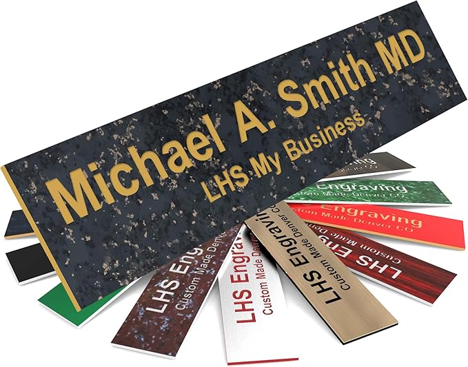 Engraved Custom Door Plate Charcoal Marble Pattern Plastic Office Door Sign with Gold Letters - Made in USA 2x10 S6