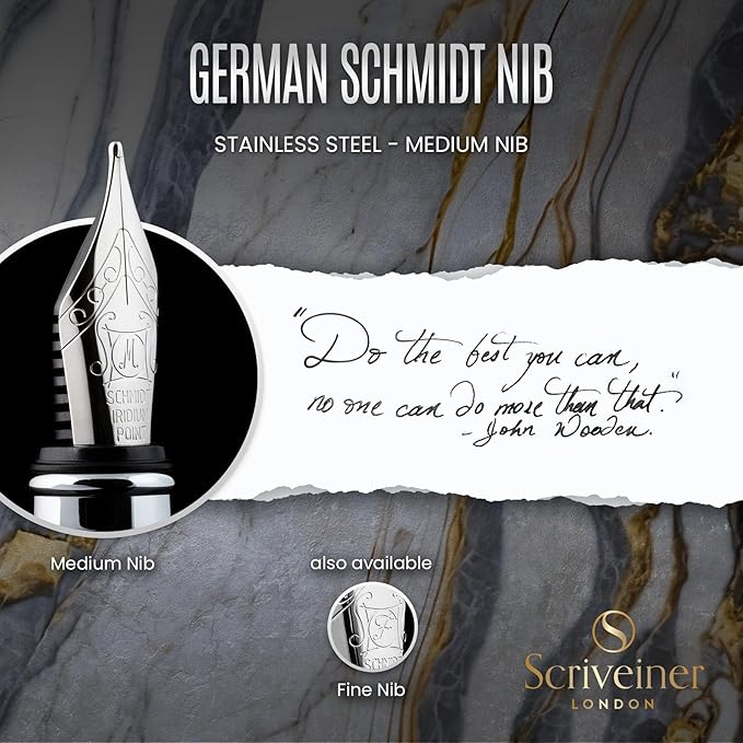 Scriveiner Personalized Midnight Blue Fountain Pen - Stunning Blue Lacquer Luxury Pen, Chrome Finish, German Schmidt Nib (Medium), Best Engraved Pen Gift Set for Men & Women, Name Engraving