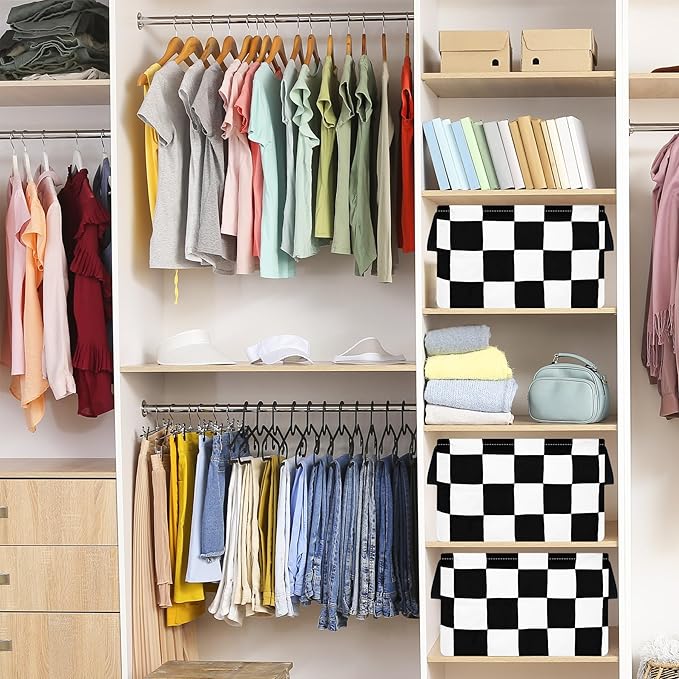 FUULOXE Storage Bin for Shelves Rectangle Closet Baskets Foldable Box with Handles, Gray Storage Bins, Storage Boxes for Home Office Car Dormroom