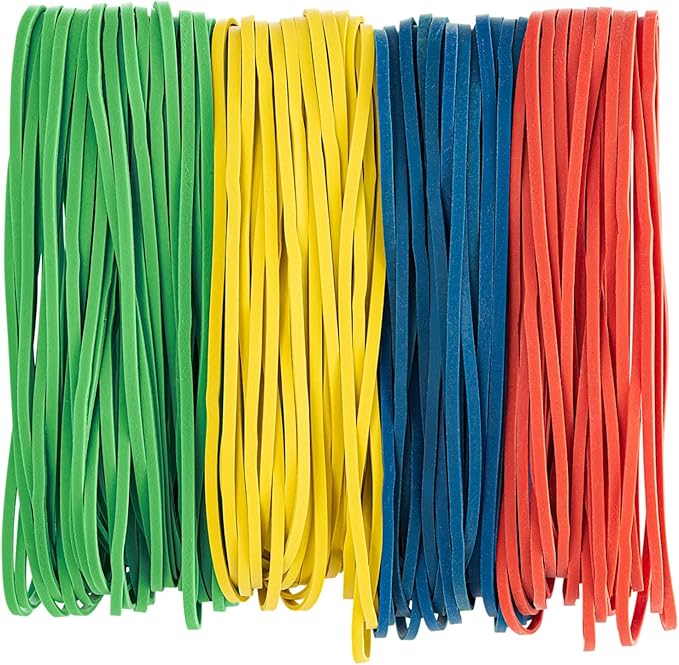 Bilinny Large Rubber Bands Heavy Duty, 1/2 LB, 7x1/8 inches, Made in USA, Home & Office Rubber Bands 4 Assorted Colors (120 Count)