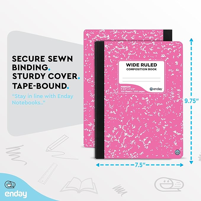 Emraw Composition Notebooks (48 Pack) Wide Ruled Paper Bulk, Hard Cover Composition Notebook, Lined Composition Books, 200 Pages (100 Sheets), Wide Ruled Notebook, (Assorted Colors)