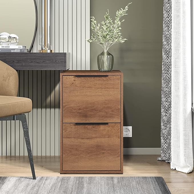FATIGOS Wooden 2 Drawer File Cabinet, Wood Vertical Filing Cabinet Fits Hanging Files Letter Size for Home Office, Walnut