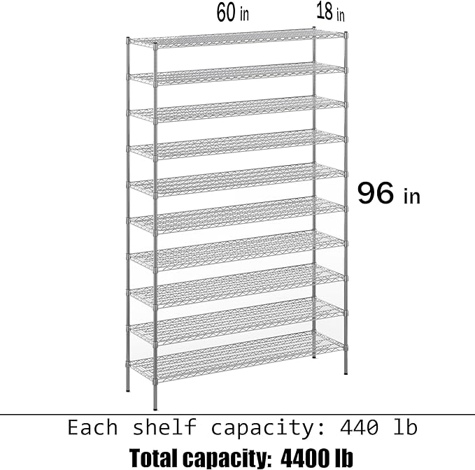 Regal Altair 18" Deep x 60" Wide x 96" Height Wire Shelving Kit | 10-Tier | NSF Commercial Storage Rack Unit
