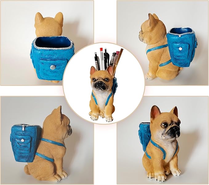 Photour Dog Pen Holder for Desk French Bulldog Gifts for Men Women and Kids Unique Pen Pencil Holder Cup Funny Desktop Organizer for Home Office School Desk Decor (French Bulldog)