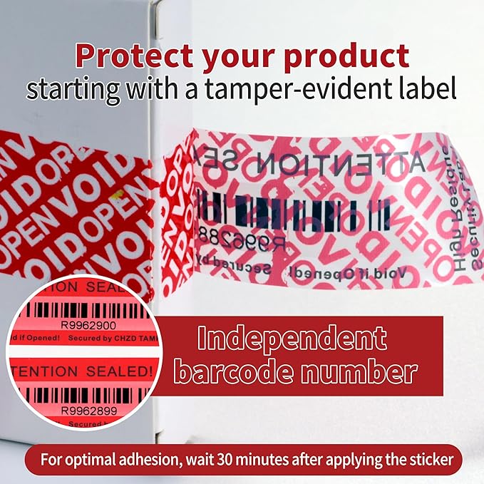ChtepTamper 100 Pieces Total Transfer Tamper-Evident Stickers Security Labels Great for Goods Shipping,Exchange of Agency Files, Privacy Protection or More(Serial Number 1 * 3.54inches Red)