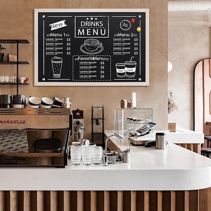 SELEAD Magnetic Chalkboard Words Sign - 24" x 36" Large White Frame Wall Decor Bulletin Chalk Board for Menu, Business, Restaurant, Farmhouse