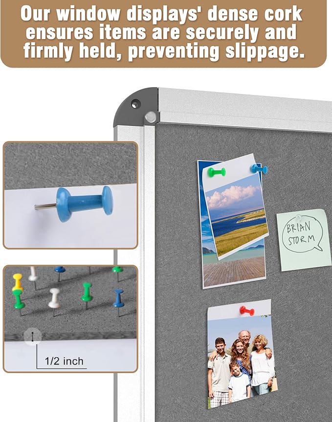Mifuro 26"x20" Enclosed Bulletin Board, Lockable Weather-Resistant Aluminum Cork Noticeboard for School & Office, Silver Frame w/Grey Flet