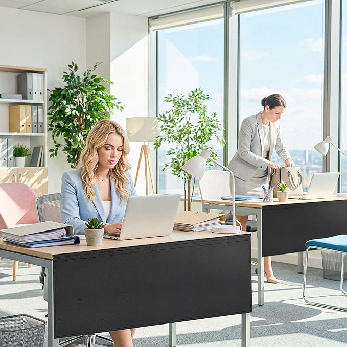 HolyMaji 48" Under Desk Privacy Panel Self-Adhesive Modesty Panel 600D Heavy Duty Desk Skirt Privacy Divider for Office Home or Standing Workstation Concealer Shield