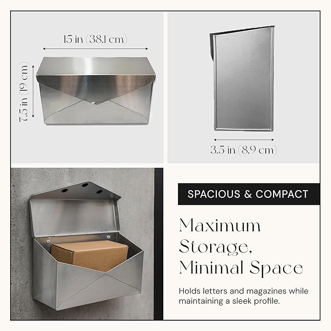 NACH Mailboxes for Outside Wall Mount, 12.5 x 5 x 10 inch, Stainless Steel Mail Box Wall Mounted, Waterproof Mailbox for Door - The Modern Envelope Mailbox