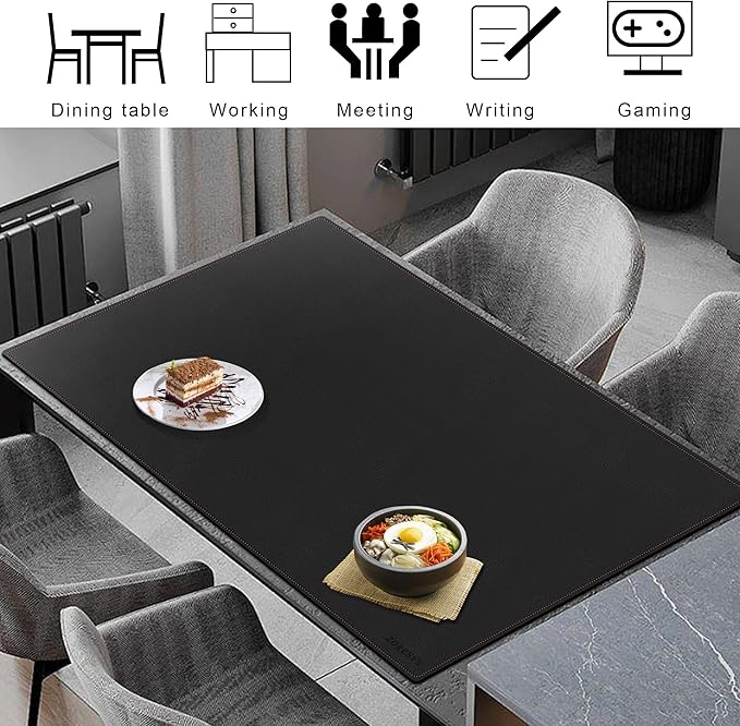 ZORESYN PU Leather Desk pad Black(55.12" x 31.50") - Large Desk mat with Suede Base - Waterproof Gaming Mouse pad Table Mat Desktop Writing Pad for Home