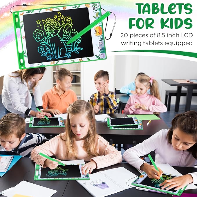Zhehao 20 Pack LCD Writing Tablet for Kids: 8.5 Inch Colorful Drawing Doodle Boards - Reusable Erasable Doodle Board Educational Learning Toys Gifts for Toddlers Ages 3-8 Party Favors(Green,Stylish)