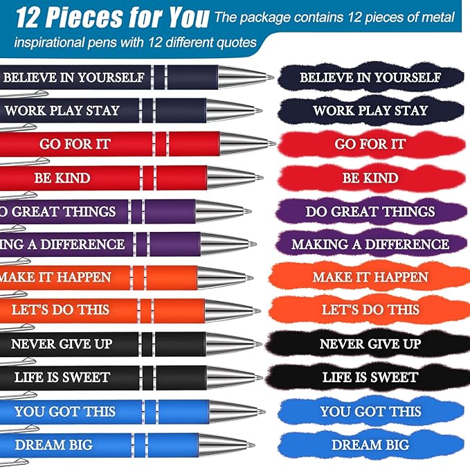 Zonon 12 Pcs Inspirational Pens Bulk Funny Ballpoint Pen with Stylus Tip Motivational Gifts for Valentine's Day Teacher Coworkers Nurse School Office Supplies(Rainbow Colors,Classic Style)