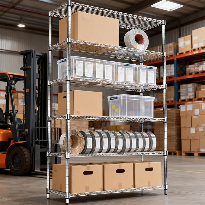 M MZG 6 Tiers Shelf 2100 lbs Steel Storage Shelving Utility Shelving Unit Steel Organizer Wire Rack for Home,Kitchen,Office,Garage Chrome 17.7" D x 47.2" W x 82.4" H