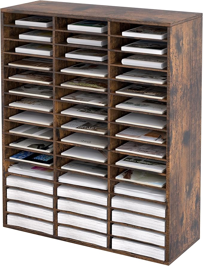 EasyPAG Wooden Literature Organizer with Adjustable Shelves, 48 Compartments Office Paper Organizer Storage 24000 Sheets Letter Size Paper, Student Mailbox for Classroom, Archaize