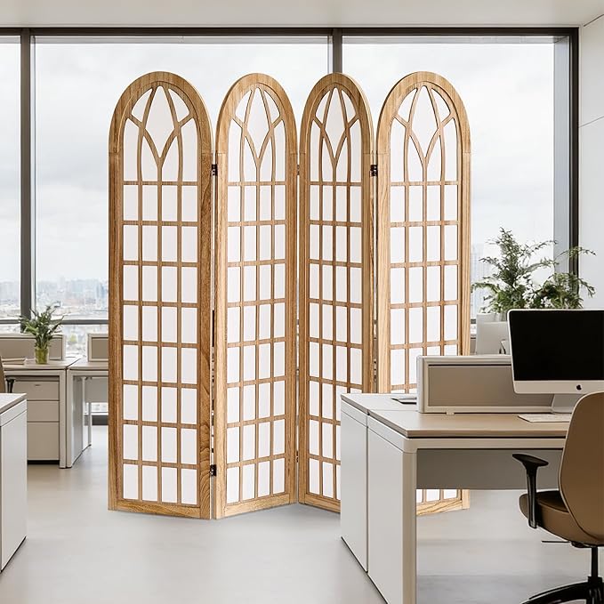 Aletheiawu Room Divider and Folding Privacy Screen, 4 Panel Japanese Shoji Style Room Divider, Partition Divider for Room Separation, Portable Shoji Screen for Home Office Restaurant - Natural