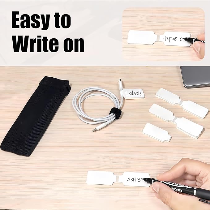 80-Pack Reusable Cable Labels & Cord Ties Kit – Write-On Wire Labels, Snap Ties + Dual-Tip Marker for Home Office Electronics Organization | Cable Tags, Cord Labels & Wire Markers Included