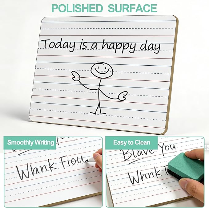 32 Pack Small White Boards, 9"x12" Mini Portable Handheld Learning Whiteboards, Double Sided Personal Dry Erase Boards with Lines for Kids, Students, Teachers Classroom School Pack