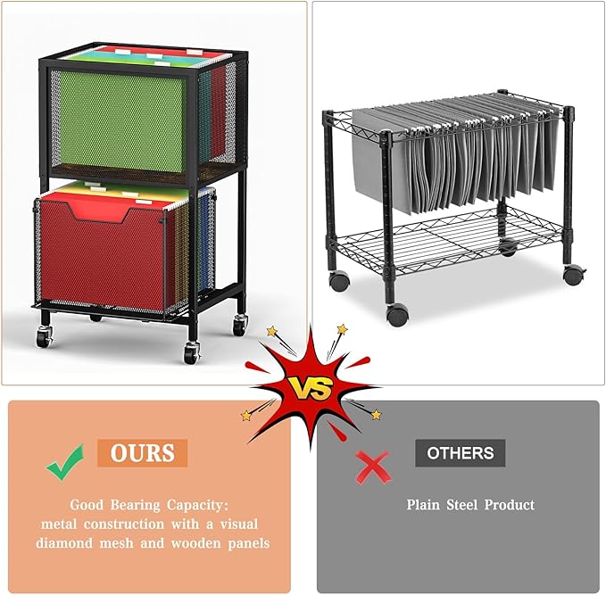 Tiaoheka Rolling File Cart, Mobile File Cabinet with Wheels Hanging Files, Hanging File Organizer Fit Letter/Legal Size Beside Under Desk for Office, Home（Patent Pending）