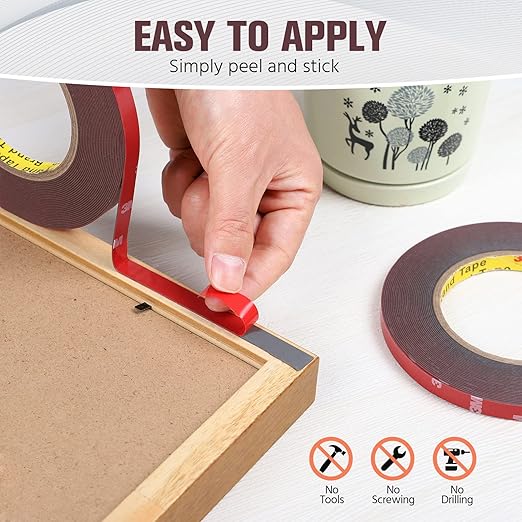 Double Sided Tape, Heavy Duty Mounting Tape Waterproof Foam Tape, 32FT Length, 0.39IN Width for LED Strip Lights, Home/ Office Decor, Made of 3M VHB Tape