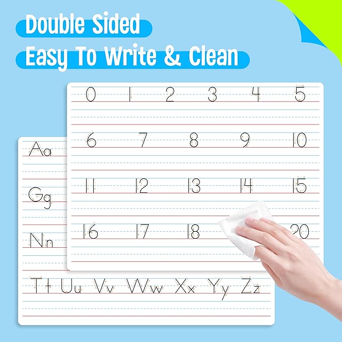 8 Packs Alphabet & Number Whiteboards, Double Sided Dry Erase Board Letters Numbers Tracing Writable and Erasable Handwriting Board for Kids, Students, Classroom and Home (Each Measures 12” x 9”)