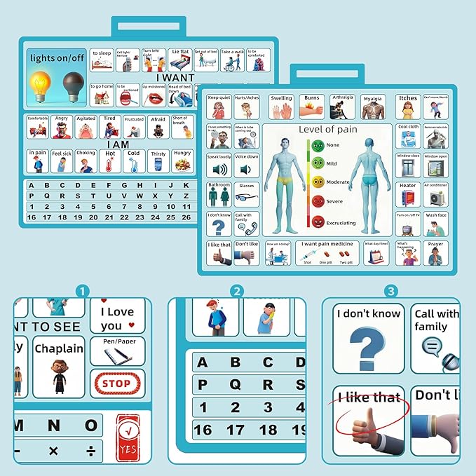 2 Pcs 15''x 11''Nonverbal Communication Board,for Patient、Stroke Therapy Equipment for Adults、AAC Device for Autism、Communication Device for Nonverbal People