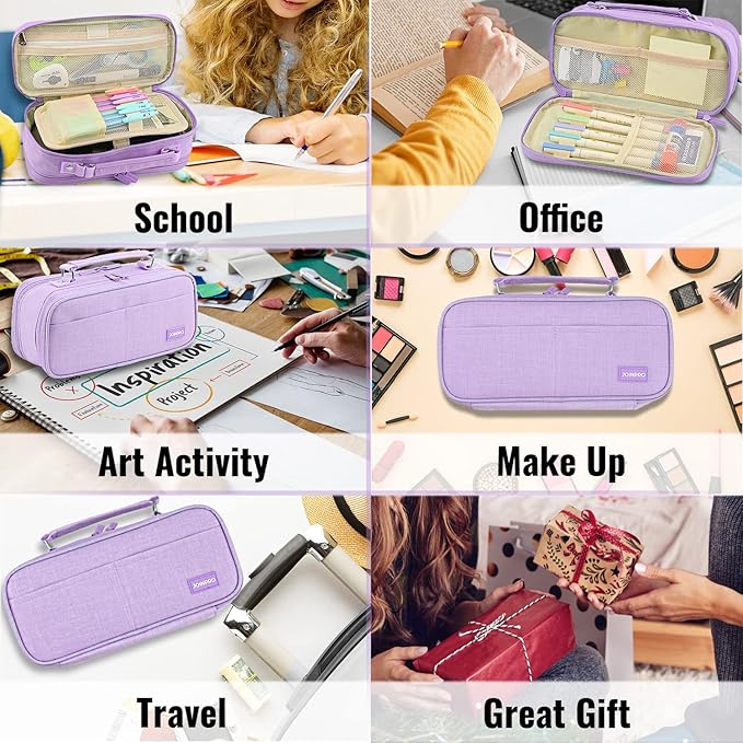 JOINPRO Pencil Case, Large Capacity Pencil Case Organizer; Double Zipper Storage Bag; Big Pencil Pouch for College School Office Teen Girl Boy Men Women Adult