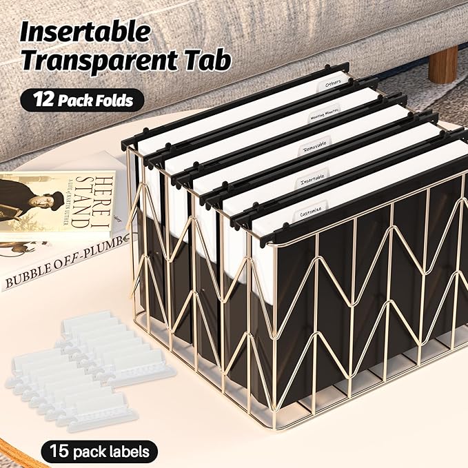Shutex Extra Capacity Plastic Hanging File Folders,12 Pack Reinforced Hang Folders Letter Size,Accordian Pocket,Heavy Duty 2 Inch Expansion,Hard Hanging Folder Organizer for Office Home,Black